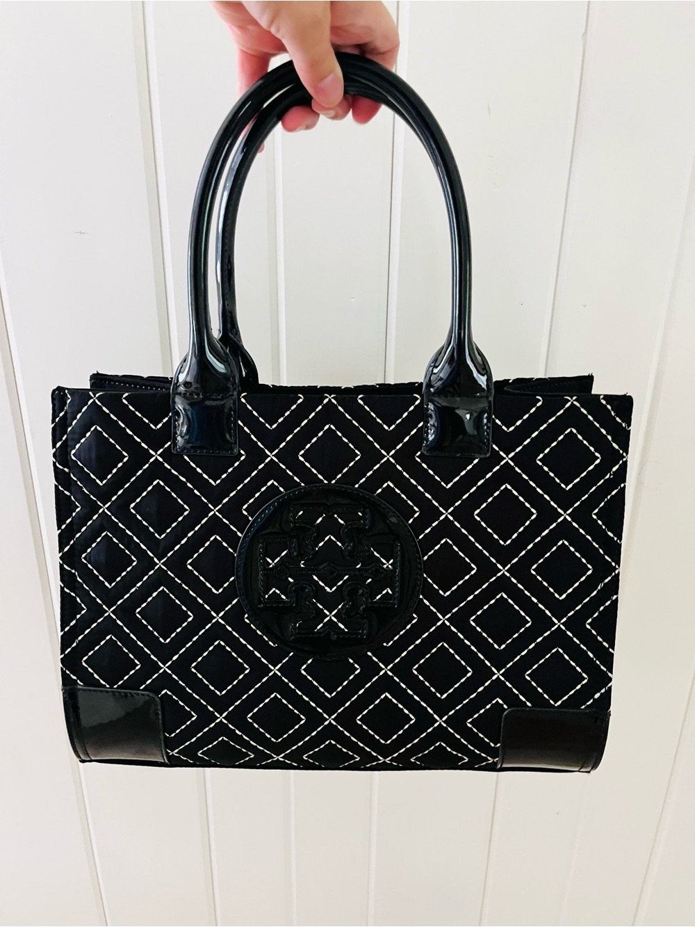 Tory Burch Black Ella Quilted Diamond Tote